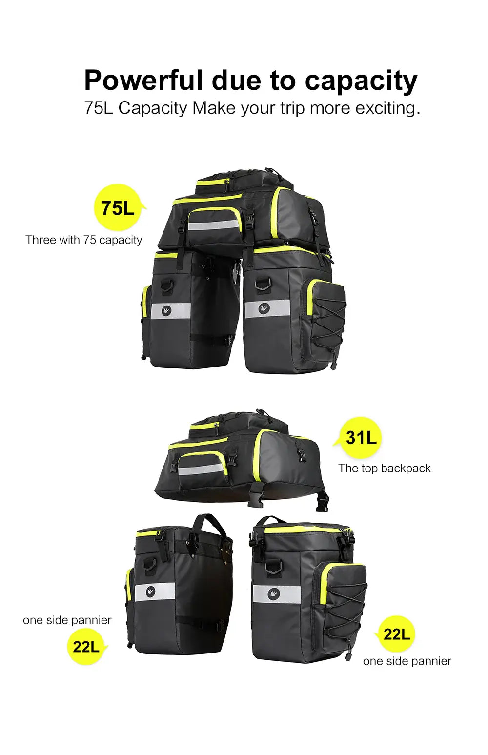 Burchda 3 in 1 Bike Triple Pannier Bag